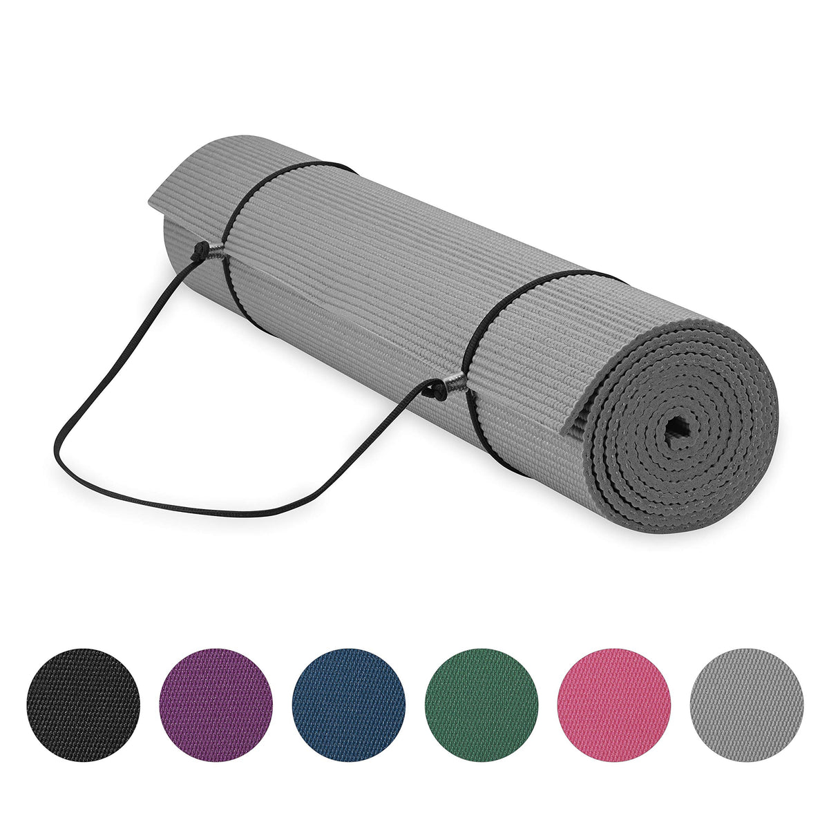 Essentials Yoga Mat, 6mm Non-Slip with Carrying Sling (Grey)