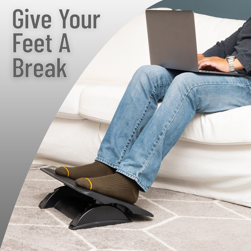 Foot Rest, Under Desk at Work, Ergonomic, Height Adjustable, Office, Plastic, Black