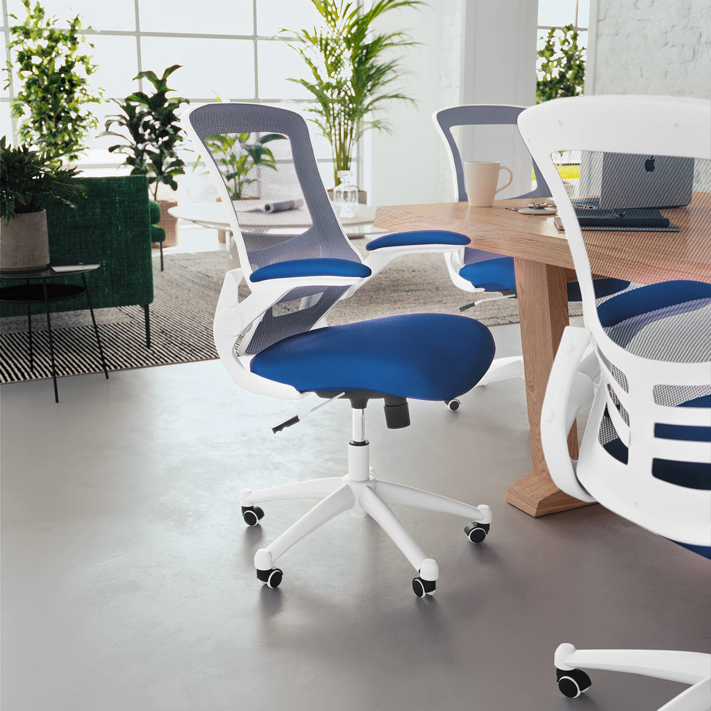 Office Chair, Ergonomic, Mid-Back, White Frame, Blue Mesh with Swivel