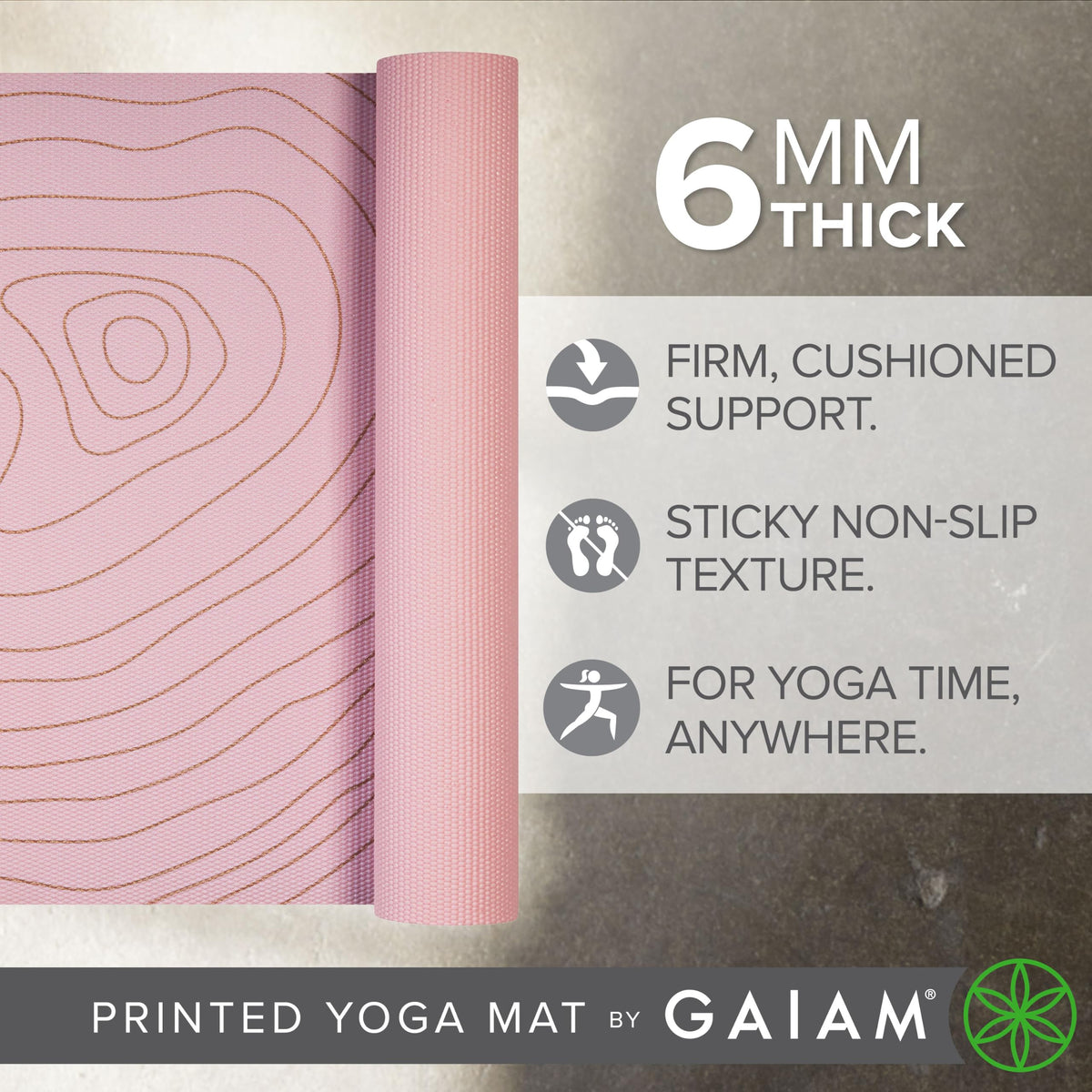 Premium Yoga Mat, 6mm Thick Print Mat (Topo Sherbet)