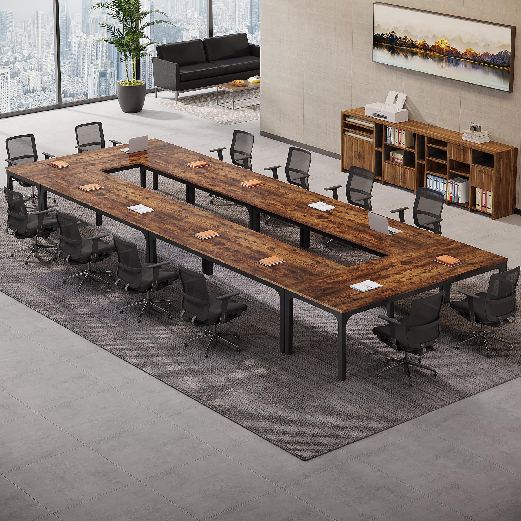 6.5 FT Conference Room Table, 78.74" W x 27.56" D Large Office Conference Table, Modern Seminar Meeting Table Desk for Boardroom, Meeting Room (6, Rustic Brown)