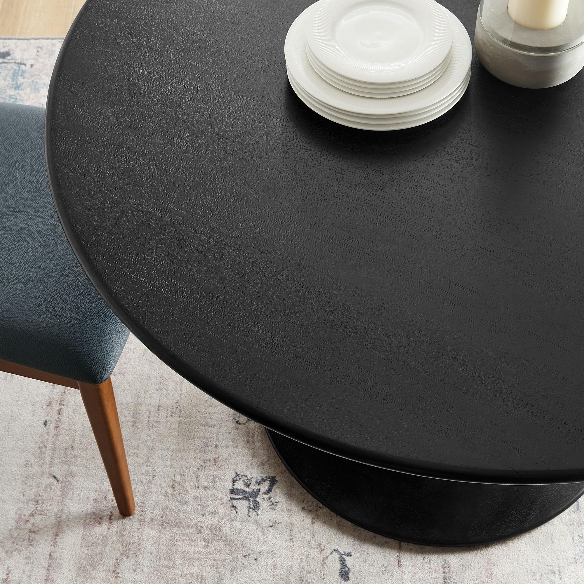 Modway Lippa 48 Inch Round Wood Dining Table in Black – Solid Mango Wood Tabletop with Pedestal Base - Mid Century Modern Dining Room Furniture - Kitchen Table for 4-6 Person