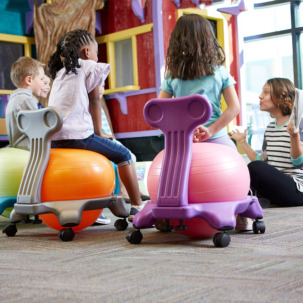 Kids Balance Ball Chair, Active Seating, Metal Frame (Blue/Green)