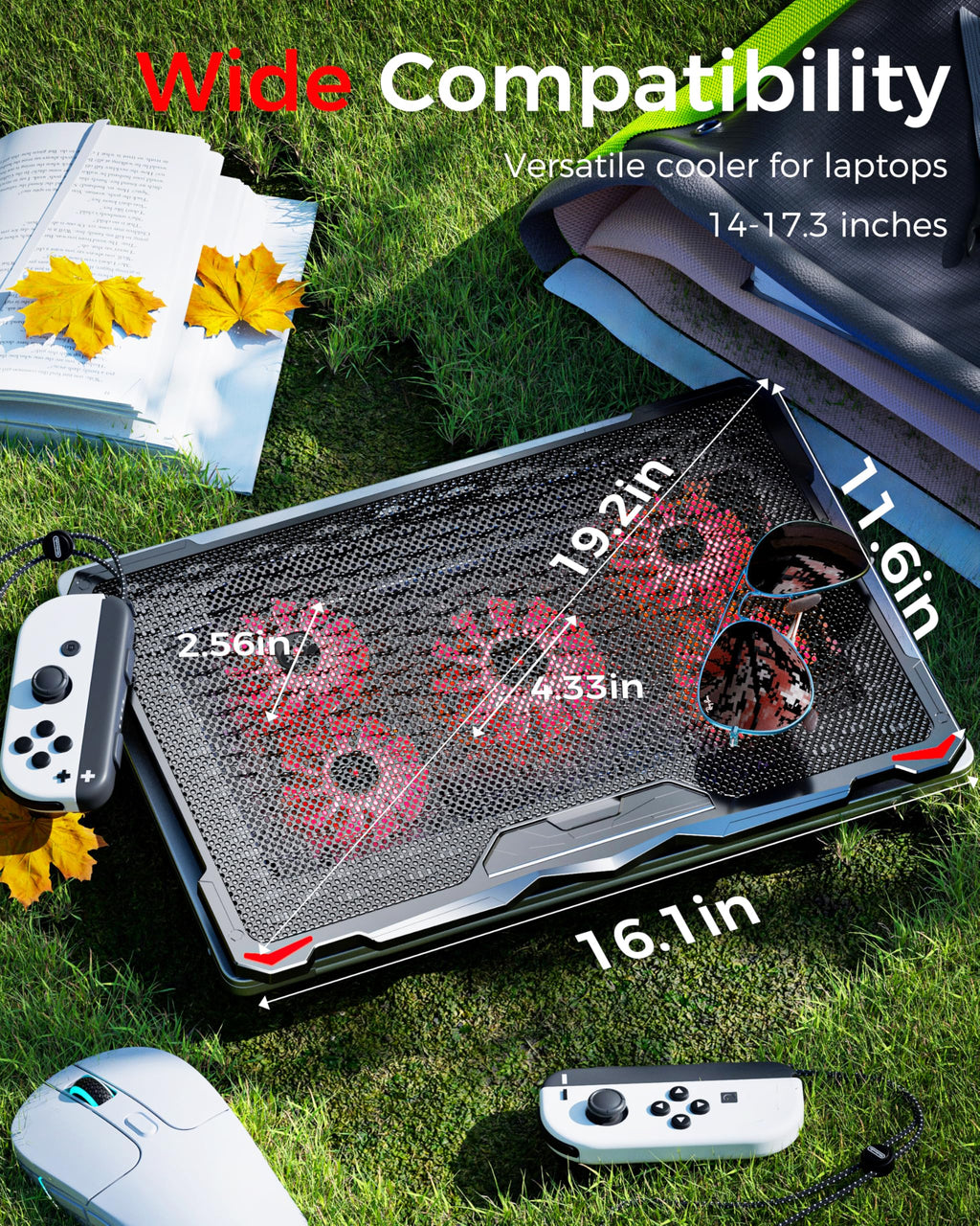Laptop Cooling Pad for 17.3" Notebook, Red 5 Fans