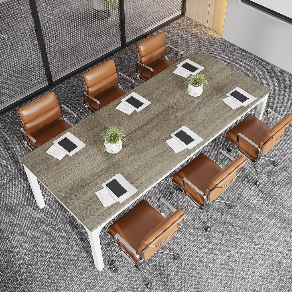6.5 FT Conference Room Table, 78.74" W x 27.56" D Large Office Conference Table, Modern Seminar Meeting Table Desk for Boardroom, Meeting Room (1, Gray)