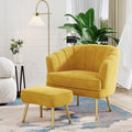 Velvet Accent Chair with Ottoman, Upholstered Modern Single Sofa Side Chair,Comfy Barrel Club Living Room Armchair with Golden Metal Legs for Office Bedroom Living Reading Room, Yellow