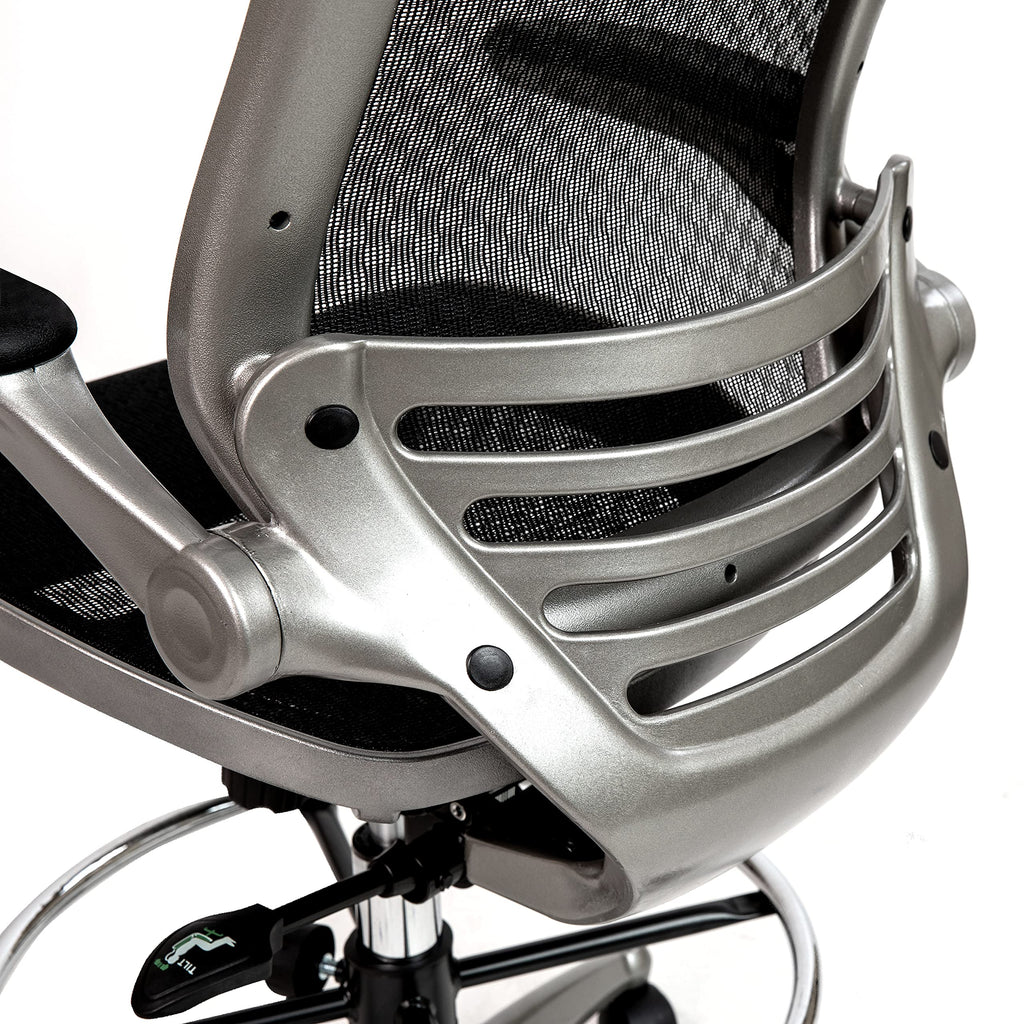 Mid-Back Swivel Office Chair with Adjustable Foot Ring and Seat Height, Ergonomic Mesh Chair with Armrests, Black/Silver