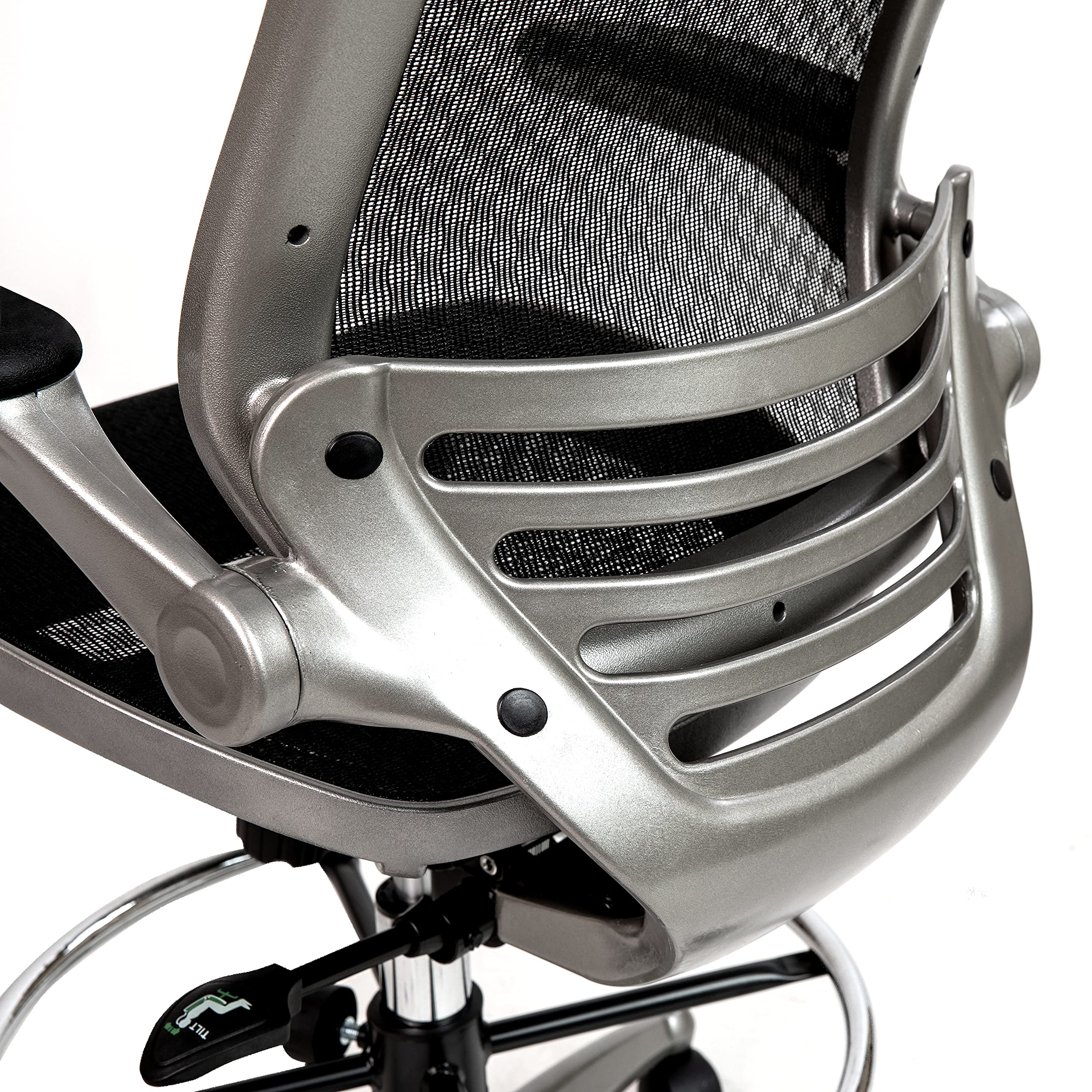 Mid-Back Swivel Office Chair with Adjustable Foot Ring and Seat Height, Ergonomic Mesh Chair with Armrests, Black/Silver