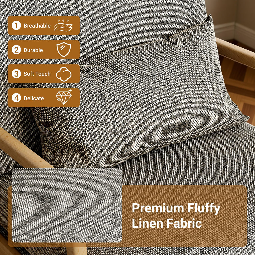 Mid-Century Modern Accent Chair, Armchair with Solid Wood Frame & Lumbar Pillow, Comfy Upholstered Lounge Chair for Office, Bedroom, Linen-Like Fabric, Dark Gray