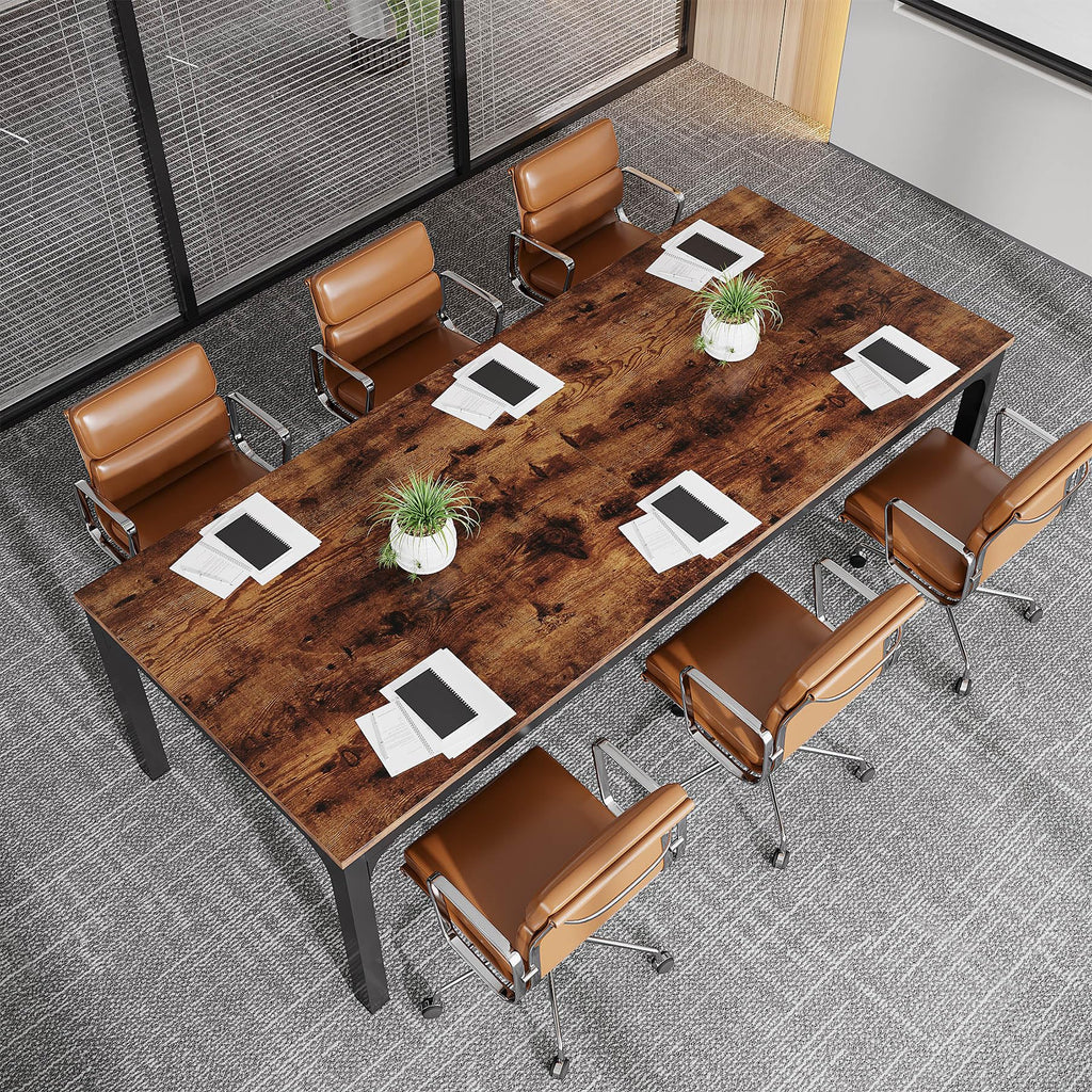 6.5 FT Conference Room Table, 78.74" W x 27.56" D Large Office Conference Table, Modern Seminar Meeting Table Desk for Boardroom, Meeting Room (1, Rustic Brown)