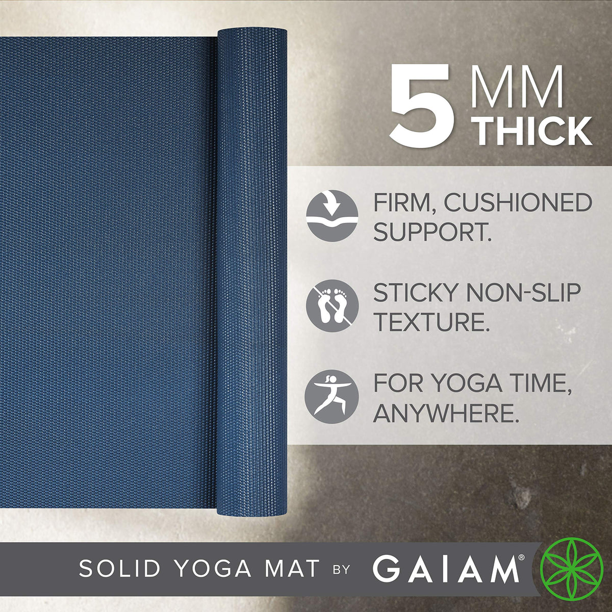Premium Yoga Mat, 5mm Non-Slip Exercise Mat (Indigo Ink)