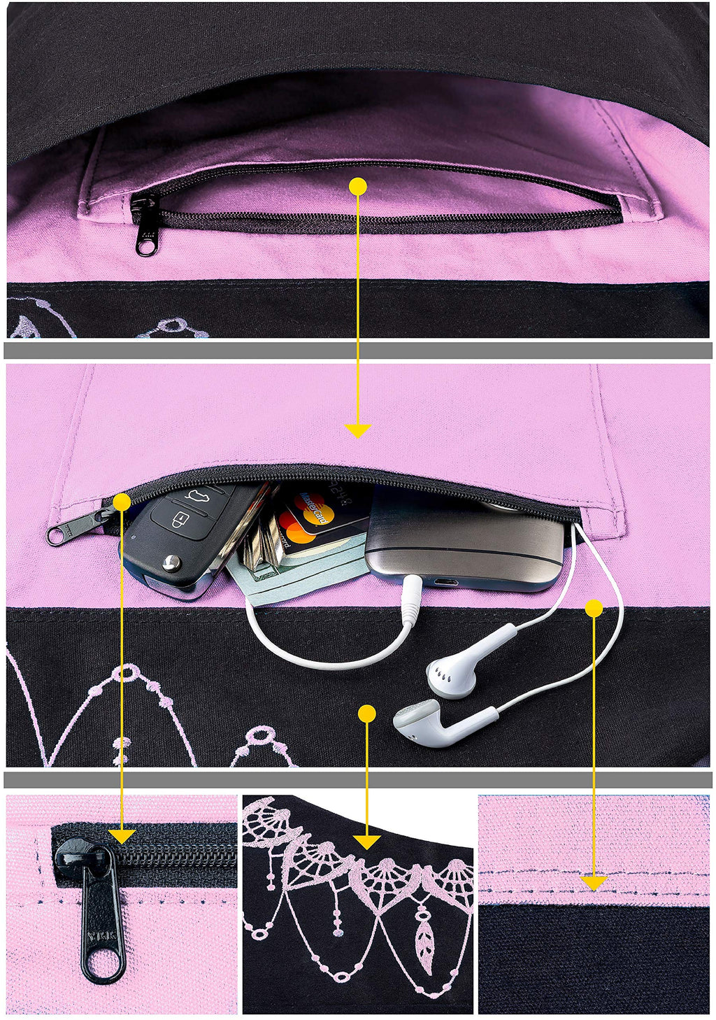 Yoga Mat Bag & Carrier with Pockets for Women, Black & Pink