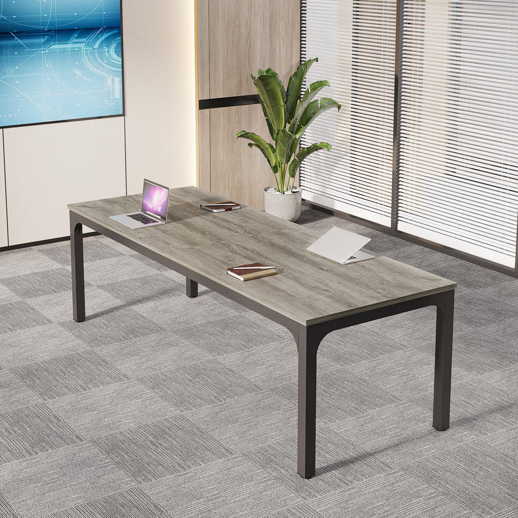 6.5 FT Conference Room Table, 78.74" W x 27.56" D Large Office Conference Table, Modern Seminar Meeting Table Desk for Boardroom, Meeting Room (6, Gray and Black)